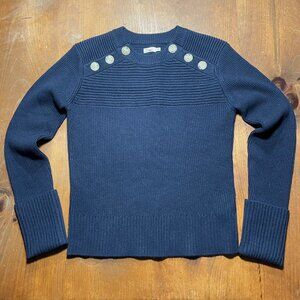 Faherty Women's Small Wool Cashmere Sweater Button Details Dark Navy